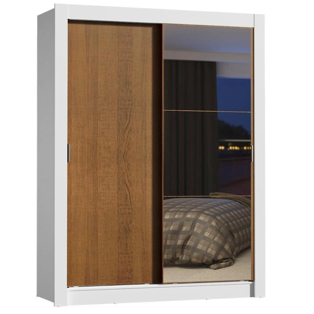 Guarda-roupa solteiro madesa dallas plus 2 portas de correr com espelho 4 gavetas - branco/rustic
