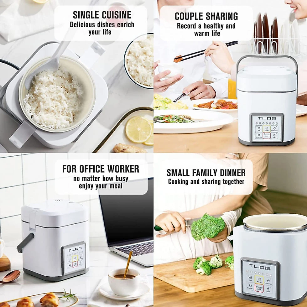 Panela Arroz Elétrica Multifuncional TLOG 1.2L com Revestimento de Cerâmica 110V, Cinza