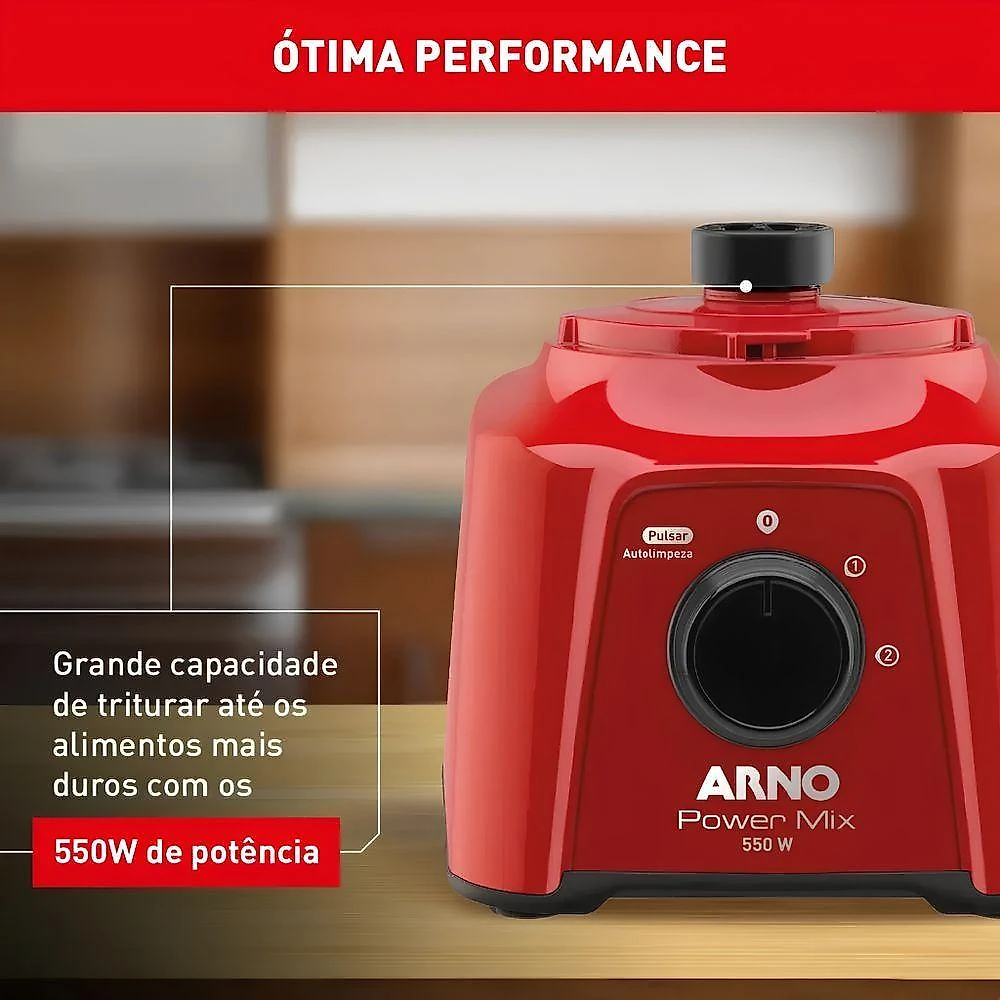 Liquidificador Arno Power Mix 300W 15L com 2 Velocidades Vermelho 110V