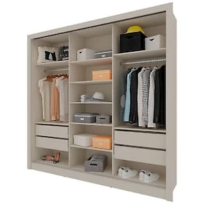 Guarda-Roupa Casal Bartira Village com 3 Portas, 4 Gavetas, Espelho e 243,1 cm de Largura Areia/Peroba