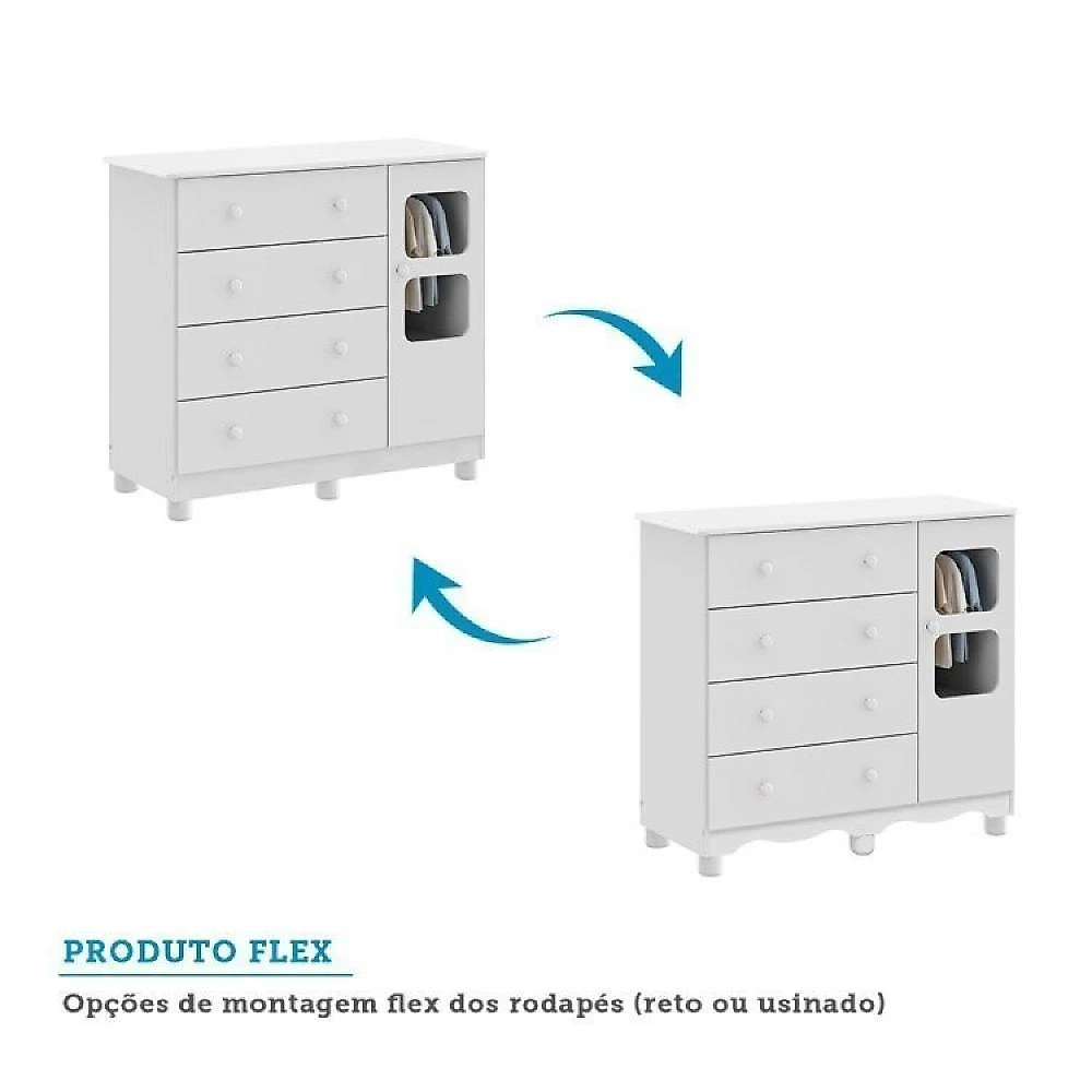 Quarto de Bebê om Guarda Roupa 3 Portas 3 Gavetas e Cômoda 1 Porta 4 Gavetas  Duda Quarto Infantil com Guarda Roupa 3 Portas 3 Gavetas e Cômoda 1 Porta 4 Gavetas Mimo Espresso Móveis Branco Brilho