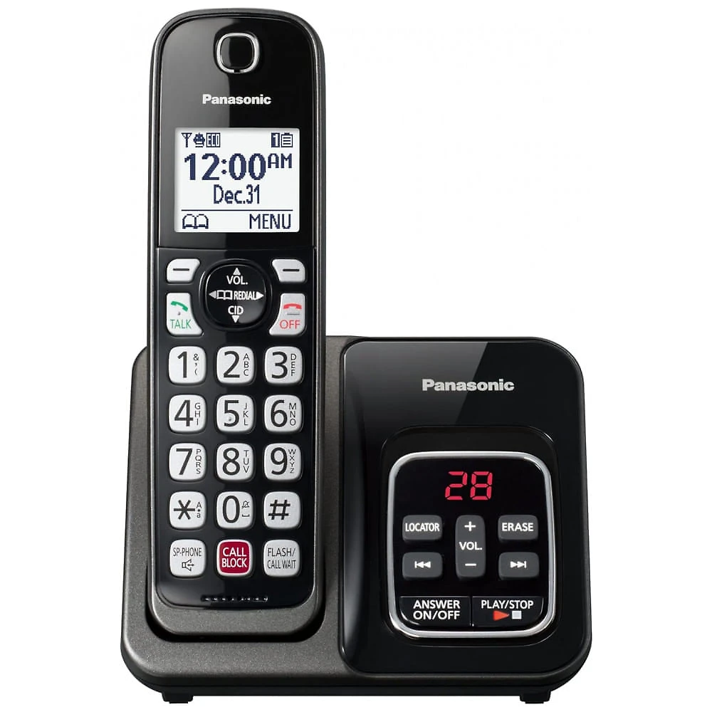Telefone Sem Fio Panasonic KX-TGD830M Preto Metálico 1 Handset com Bloqueio Avançado de Chamadas, Gravação Bidirecional, Alerta Golpe Um Toque