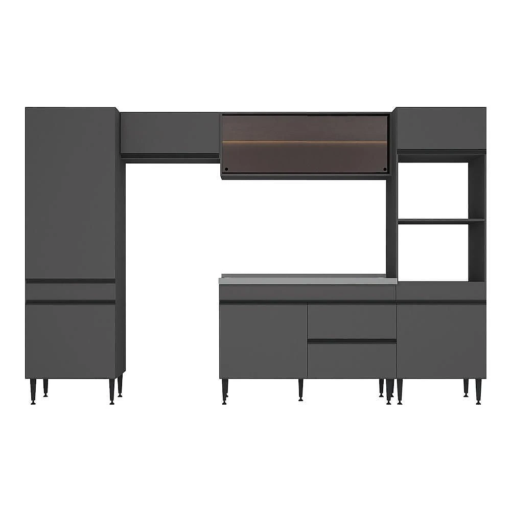 Armário de Cozinha Modulada Completa 9 Portas 1 Gaveta MDP-MDF 313CM Grafite Multimóveis