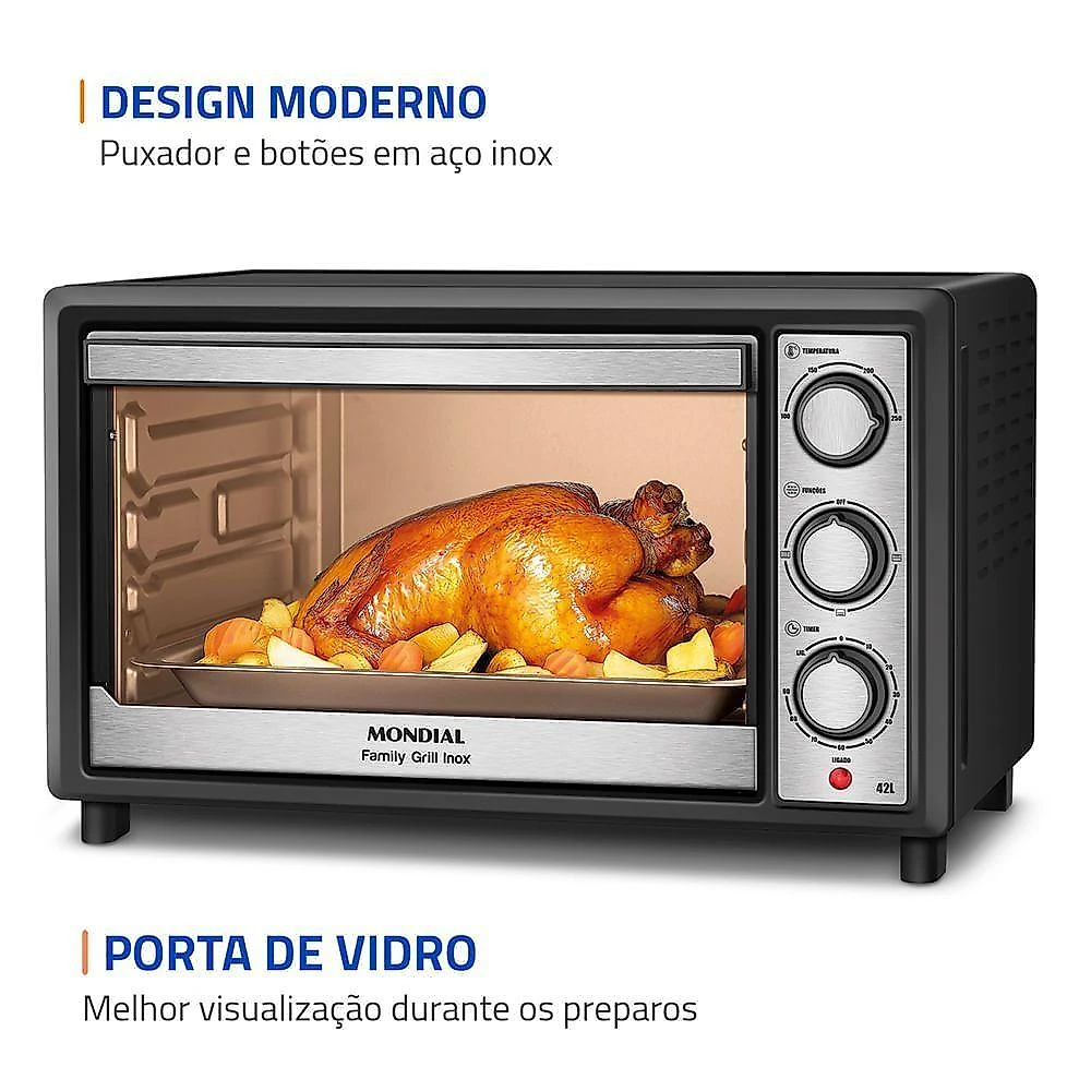 Forno Elétrico de Bancada Mondial FRN-42-BI 42L 1600W com Grill Preto 110V