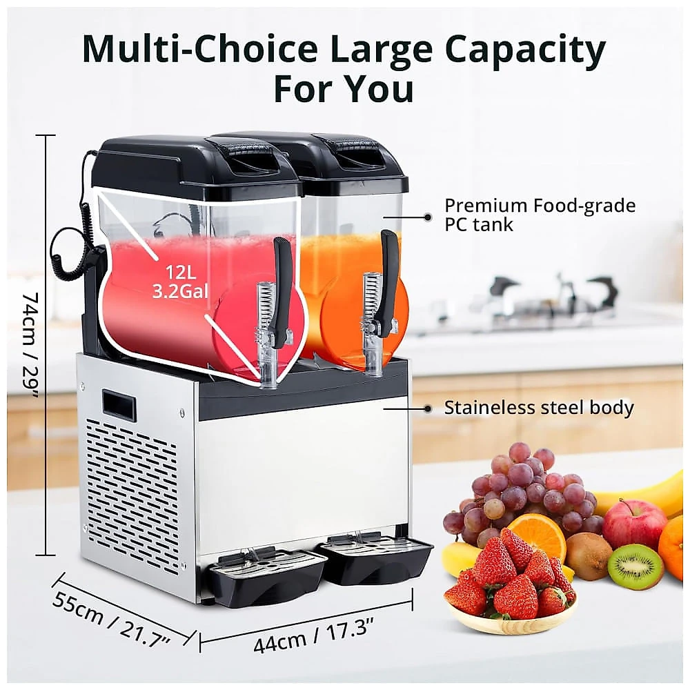 Máquina de Slush Raspadinha Comercial Takywep 24L Duplo Tanque Aço Inox Auto Limpeza 240V