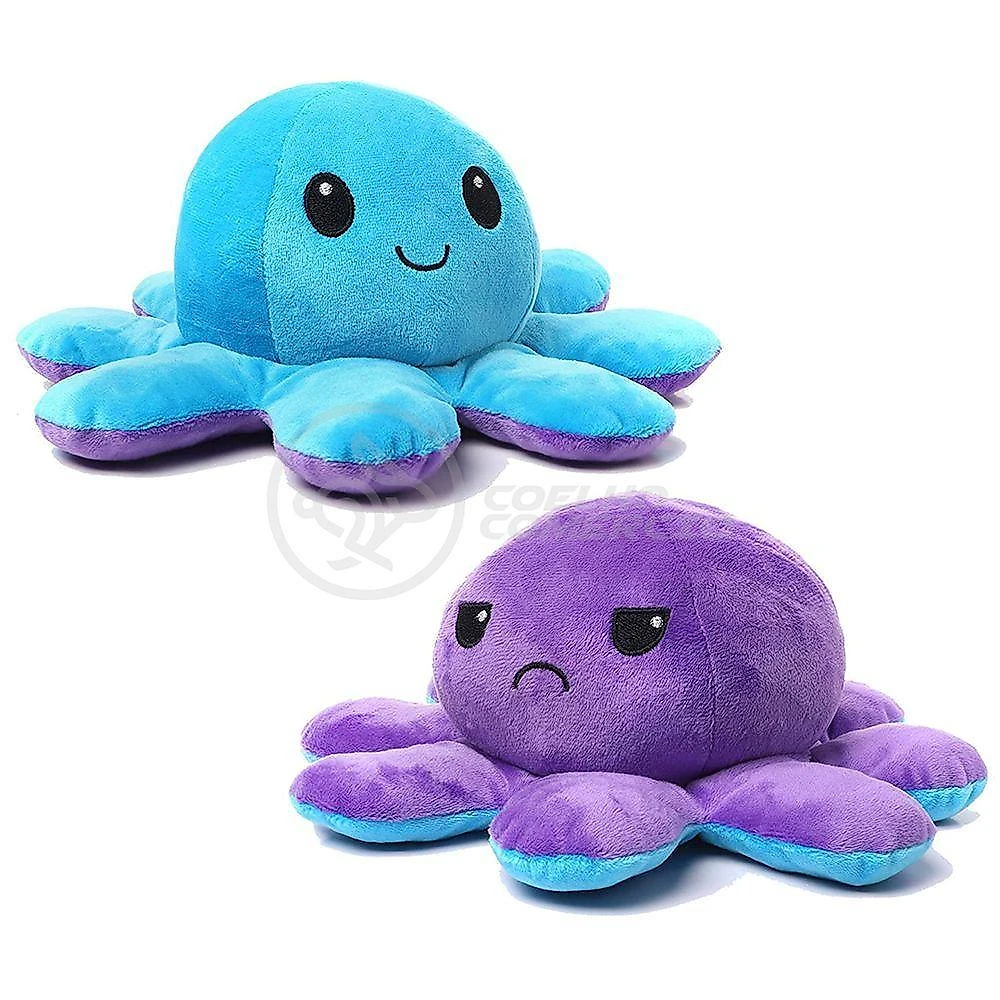 Brinquedo de Pelúcia Polvo Reversível Bipolar Humor Feliz e Bravo Macio Azul e Roxo Smart Bracelet