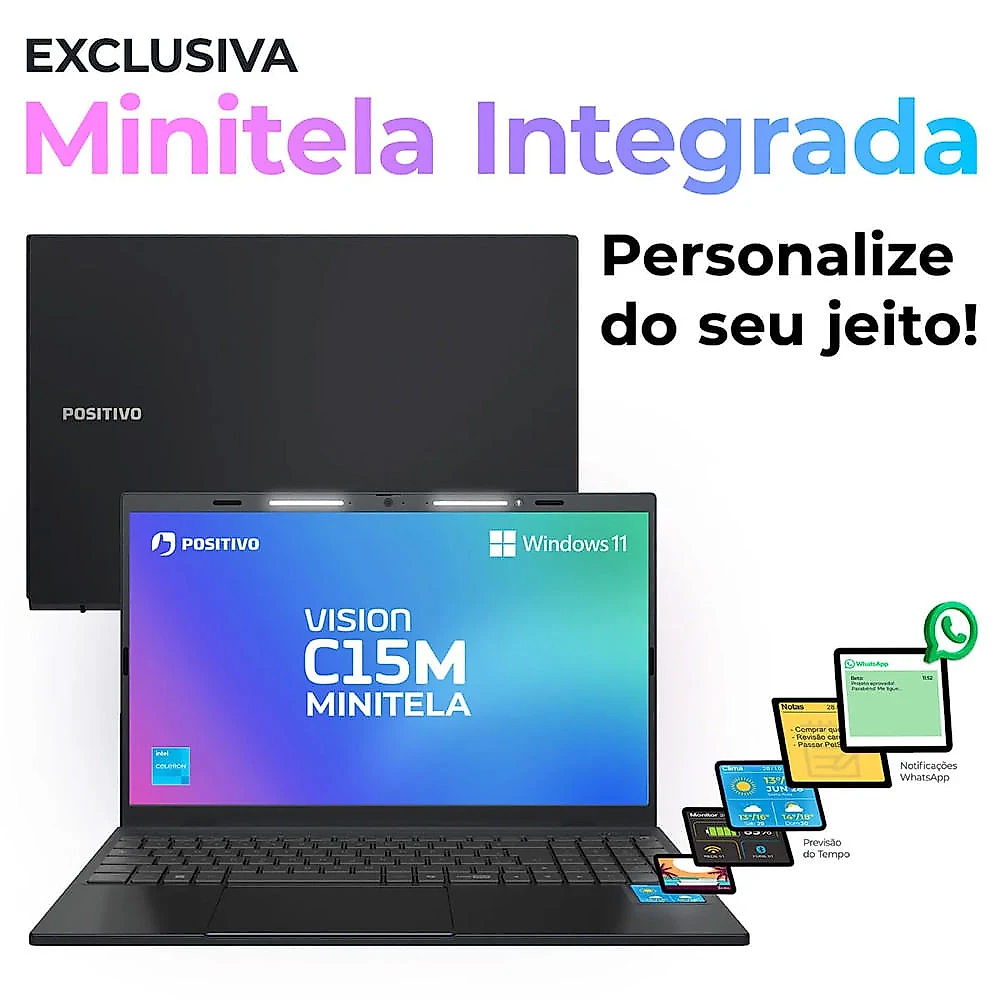 Notebook Positivo Vision C15M Intel Celeron N4500 Windows 11 Home 4GB RAM 128GB eMMC Tela 15  Full HD IPS Antirreflexo Minitela Cinza - Bivolt