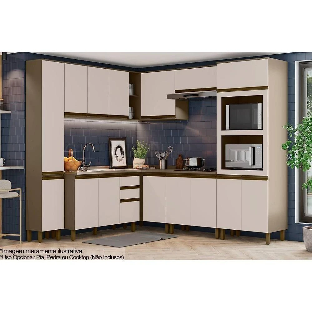 Cozinha Completa Connect 3 Portas 2 Gavetas MDF 120CM Bege Móveis Henn