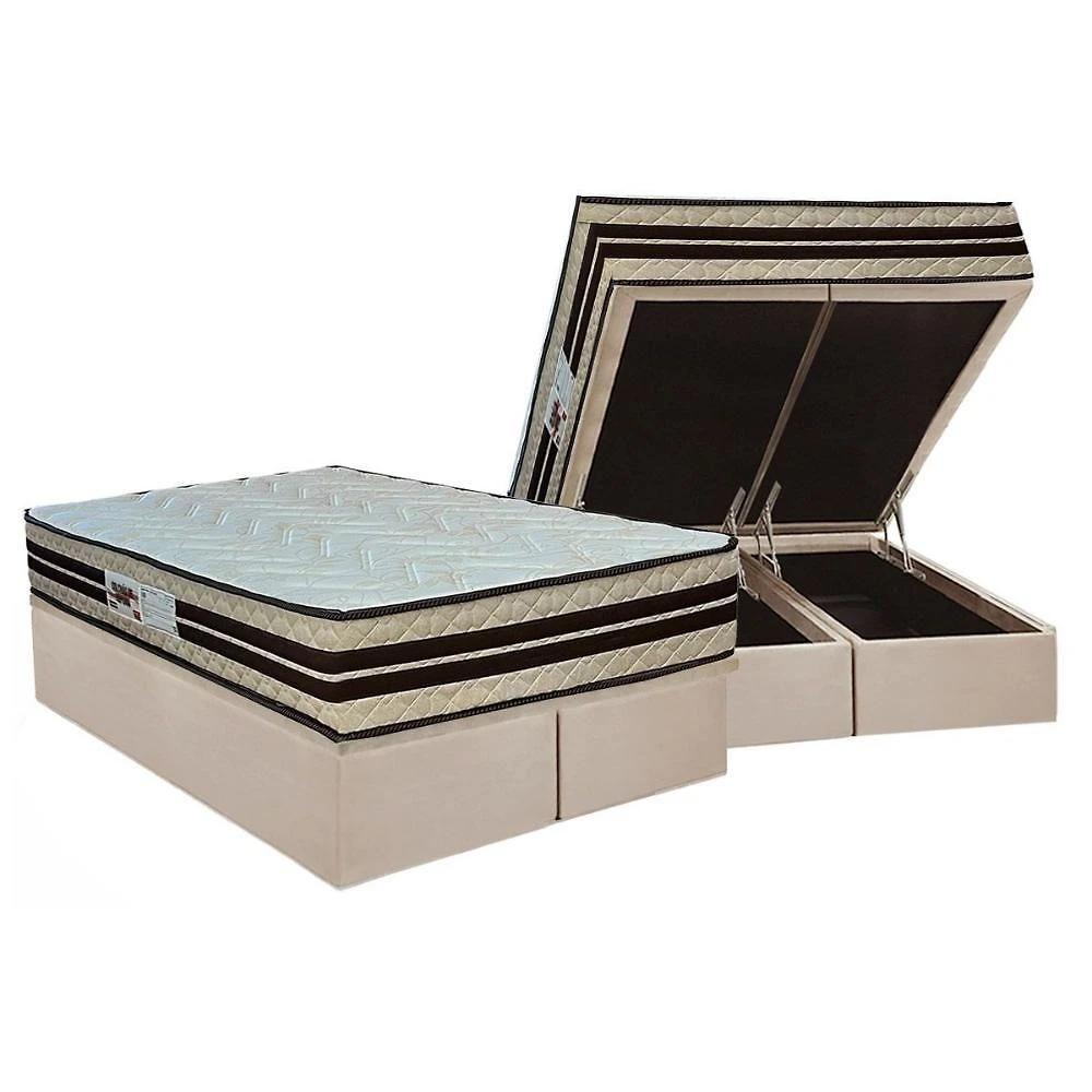 Cama Box Baú King: Colchão Espuma D45 Paropas Ag65 Confort New + Base Crc Suede Clean (193x203)