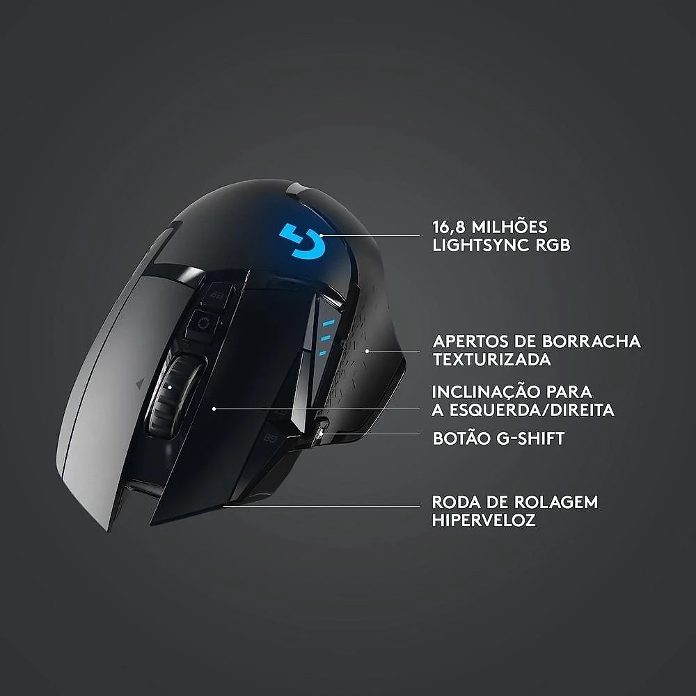 Mouse Gamer Sem Fio Logitech G502 LIGHTSPEED RGB LIGHTSYNC, Ajuste Peso, 11 Botões, Recarregável, Compatível POWERPLAY - 910-005566