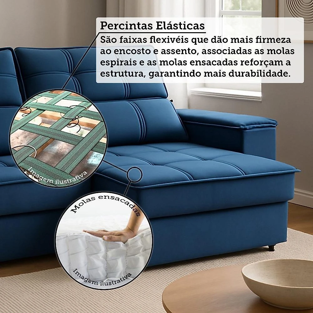 Sofá Retrátil e Reclinável 2 Lugares Bipartido com Porta Copos Cobán Espresso Móveis Azul