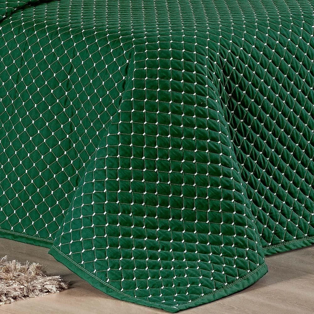 Kit cobre leito colcha vênus king dupla face micropercal 200 fios liso 3 peças - verde esmeralda