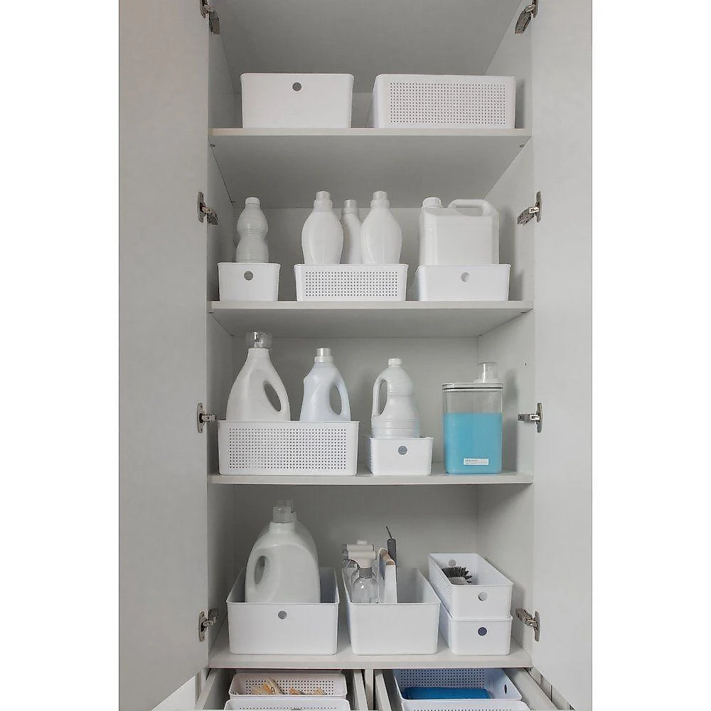 Organizador para Lavanderia Multiuso Flow 8L Polipropileno Alça Bambu Branco Ou