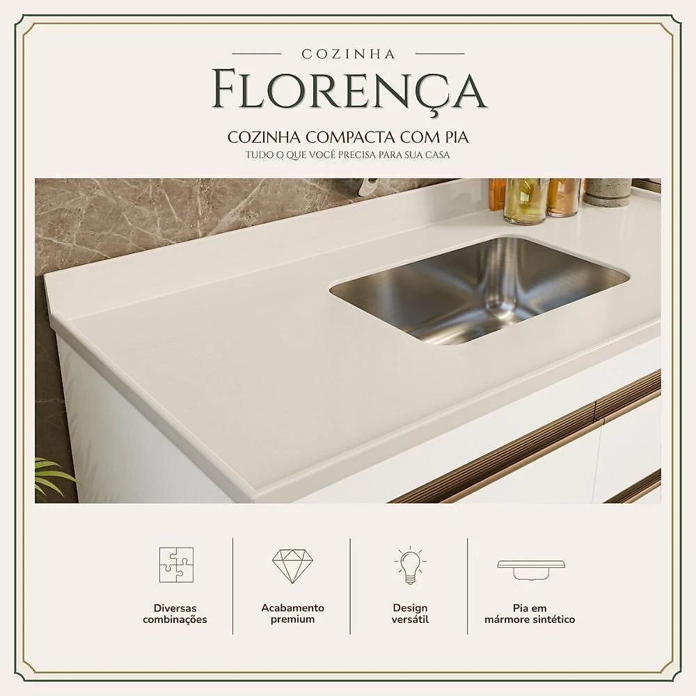 Cozinha Modulada Compacta Florença 6 Portas 1 Gaveta MDP 190CM Multimóveis webcontinental-7899390871931