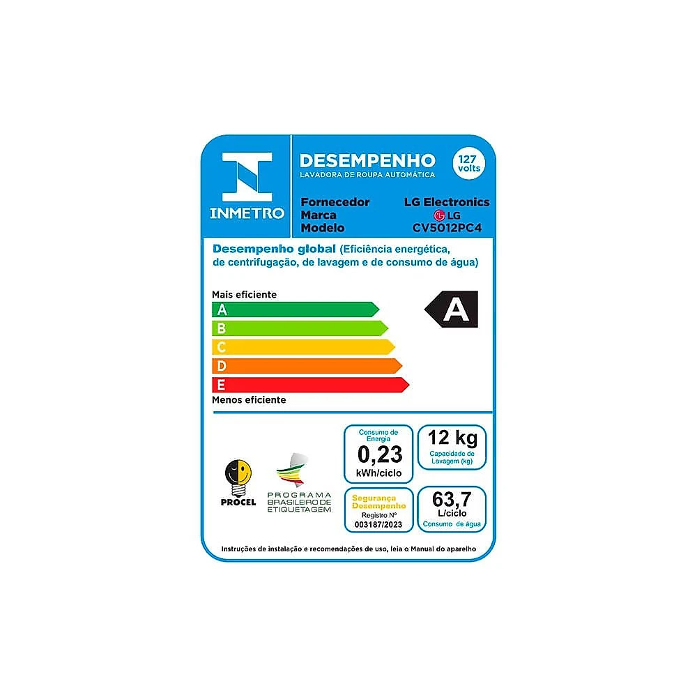 Lava e Seca LG 12kg com Inteligência Artificial AIDD, CV5012PC4 Inox - 110V