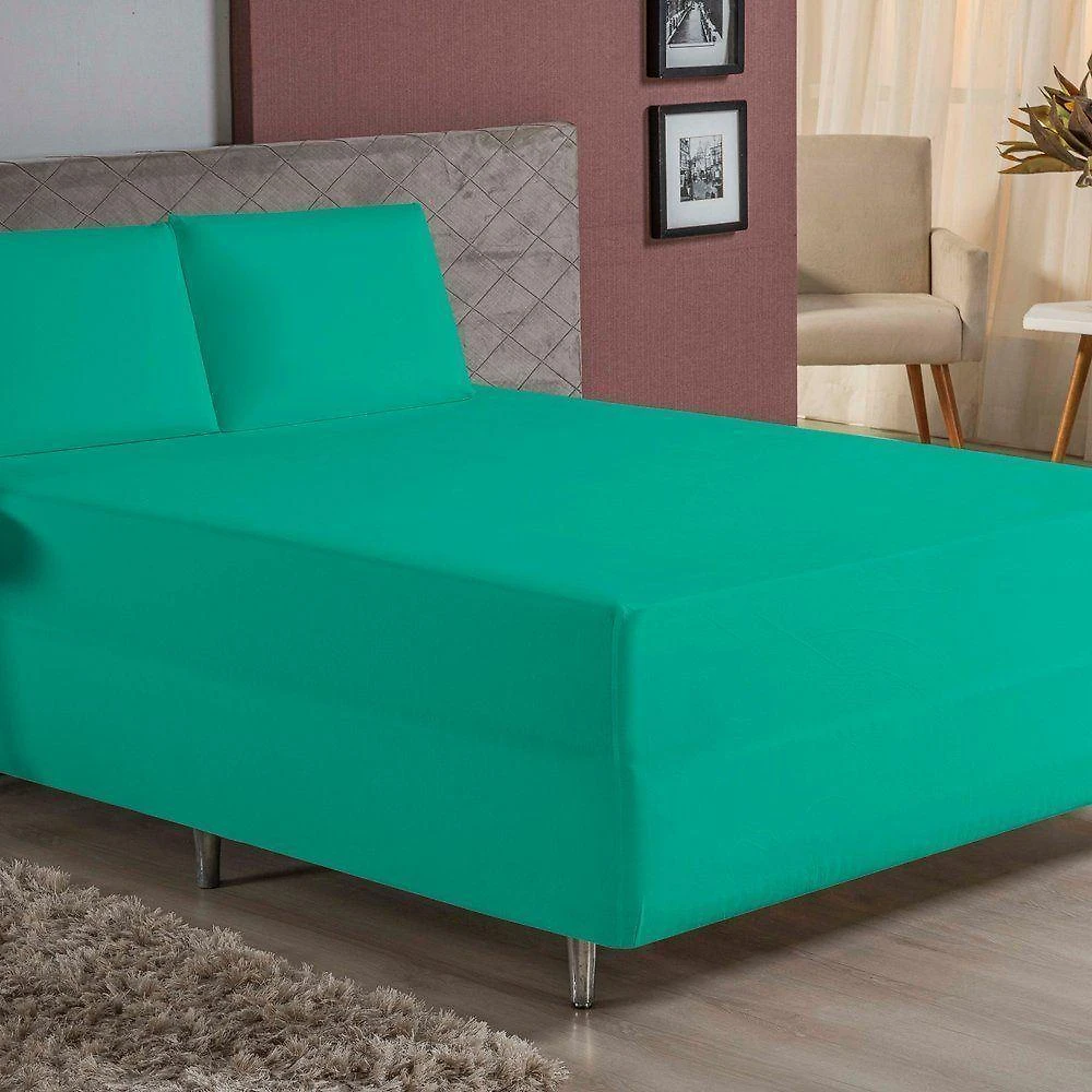 Jogo De Cama Queen Nobre 3 Peças Luva De Box 55cm De Altura Malha 100% Algodão - Jade