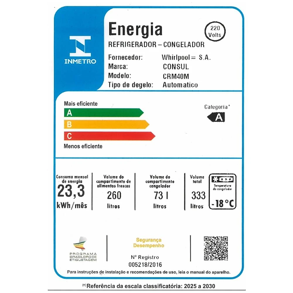 Geladeira Consul Frost Free Duplex CRM40MK, 333 Litros, Cor Inox - 220V 220 Volts