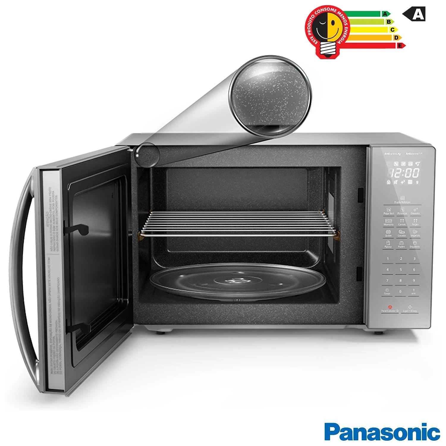 Miniatura Micro-ondas de Mesa Panasonic com 34 Litros de Capacidade Inox - NN-ST67LSRUN 110