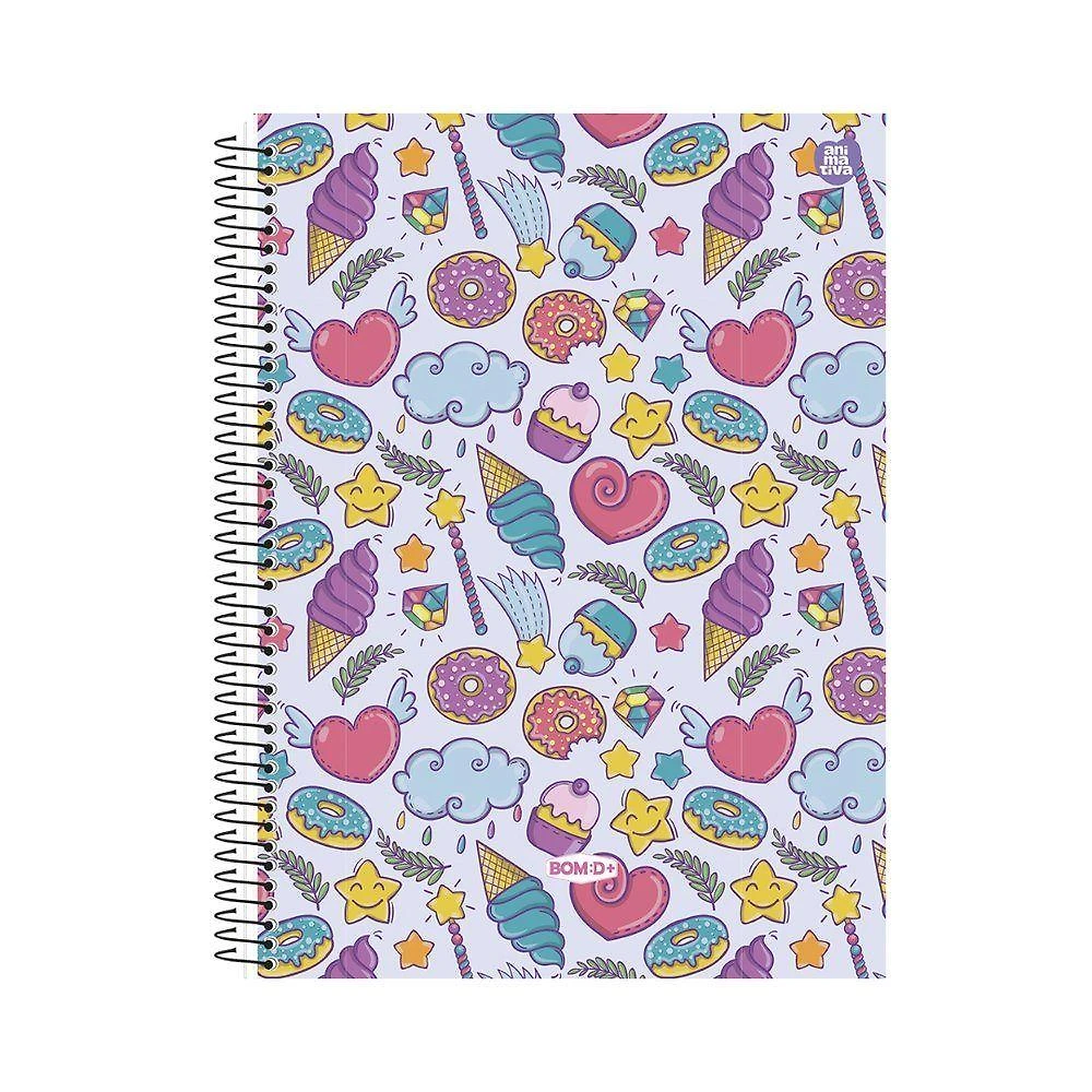 Caderno Universitário Animativa Capa Dura Doces 10 Matérias 160 Folhas Rosa