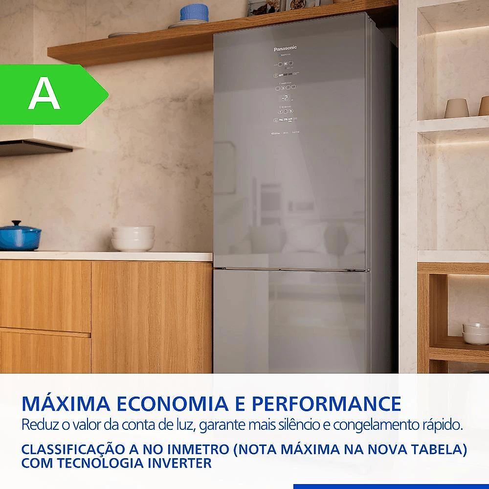 Geladeira Intuitive+ Panasonic BB65 Espelhada Inverse Frost Free 467L Inverter A - NR-BB65GV7M Bivolt