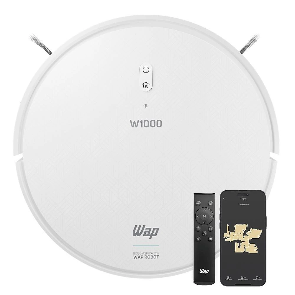 Robô Aspirador de Pó WAP Robot W1000 2400PA 160 Min Função MOP e Controle App Branco Bivolt