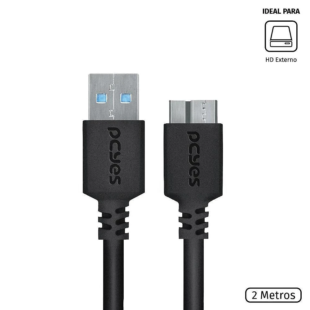 Cabo para HD Externo USB a 3.0 para Micro USB B 3.0 2M Alta Velocidade 5 GBPS Robusto e Durável
