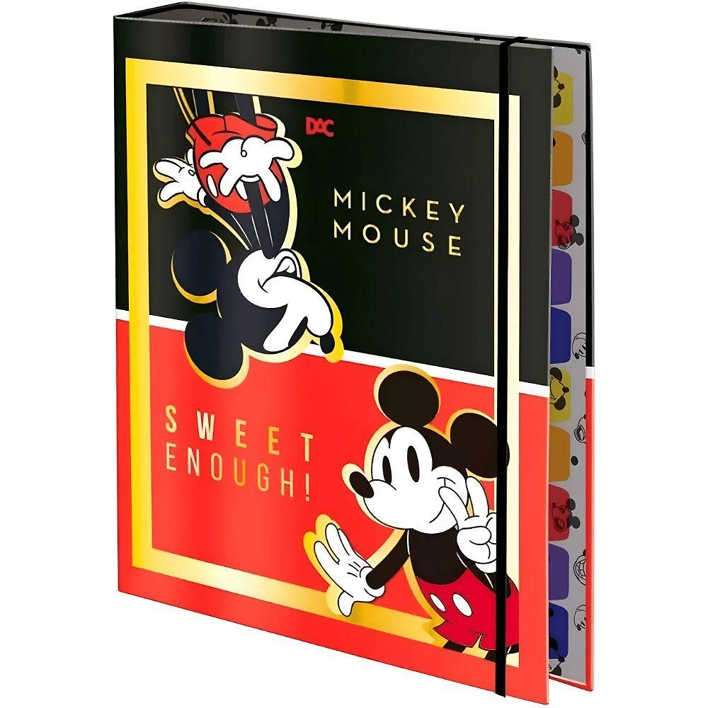 Fichário Universitário Argolado com Elástico Dac 4403 48 Folhas Tema Mickey Mouse Disney Preto