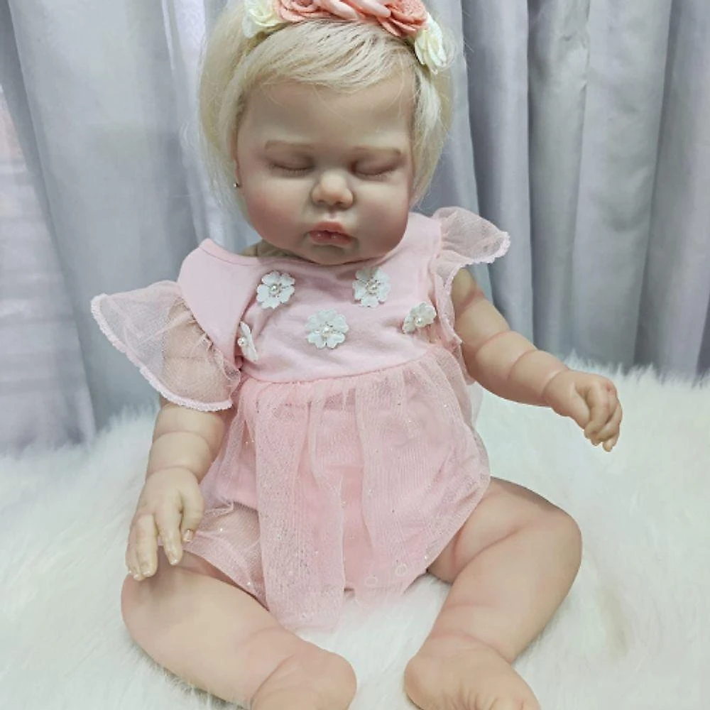 Bebê Reborn Menina Dormindo Cabelo Implantado Fio A Fio Super Realista