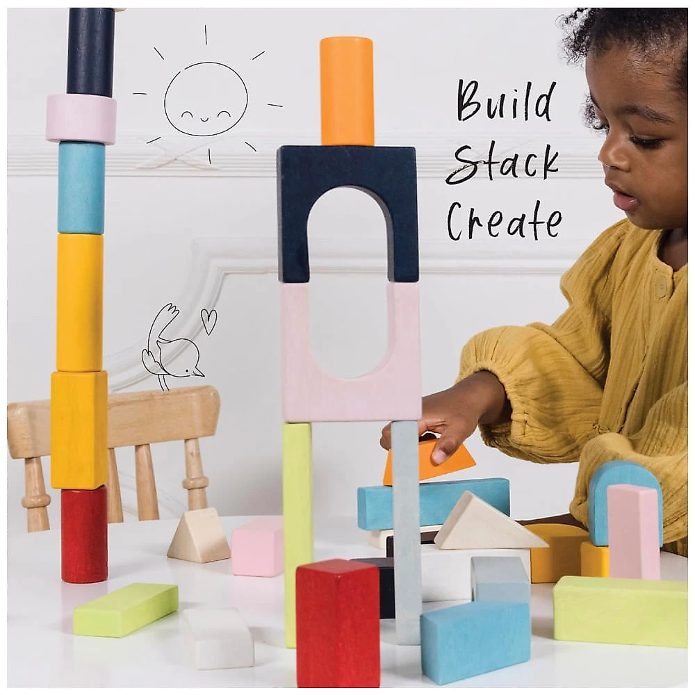 Conjunto de Blocos de Construção Educativos de Madeira com 60 Peças, Estilo Montessori, Desenvolvimento de Formas e Cores, Le Toy Van PL135, Colorido 110v