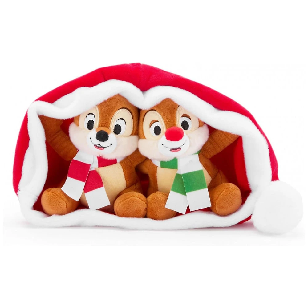 Conjunto Pelúcia Chip 'n Dale Disney Store Natal 2025, 5 Polegadas, Dupla em Chapéu de Papai Noel, Com Detalhes Bordados