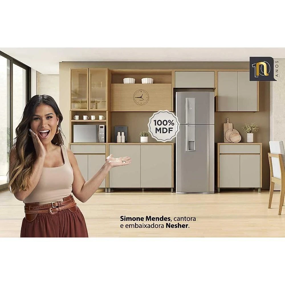 Cozinha Modulada Condessa Paneleiro Condessa Com 4 Portas E 1 Gaveta 70cm Carvalho Cinza