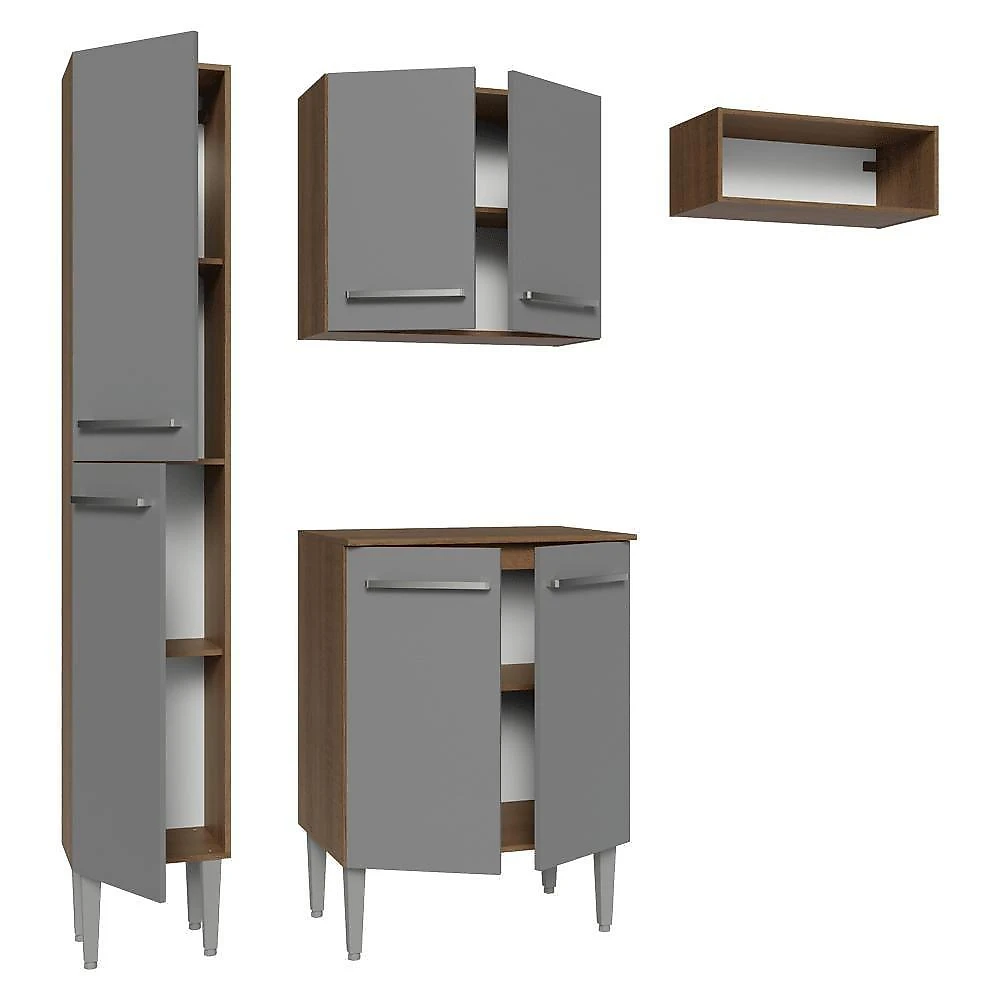 Armário De Cozinha Compacta 156 Cm Rustic-cinza Emilly Madesa 01
