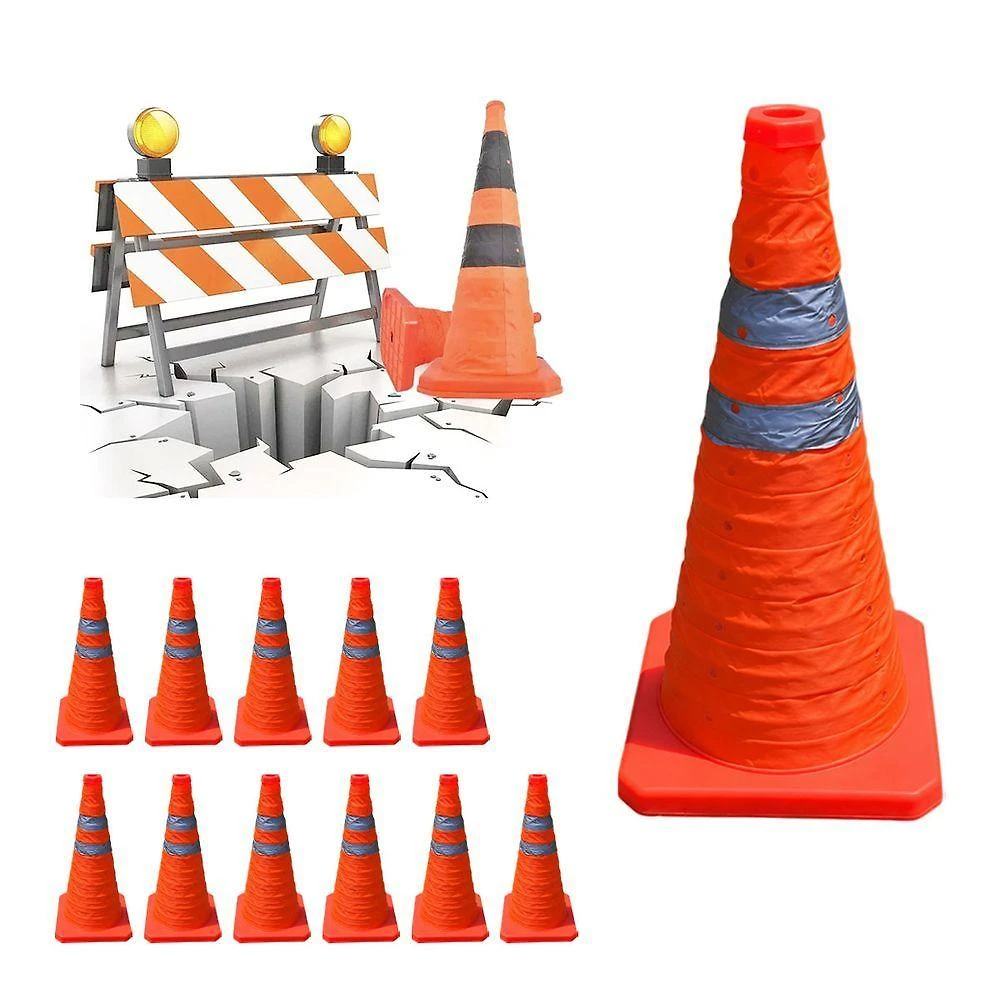 Kit 11 Cones Retráteis SU-CONE3-1 Dobráveis Refletivos 50cm Laranja AB Mídia