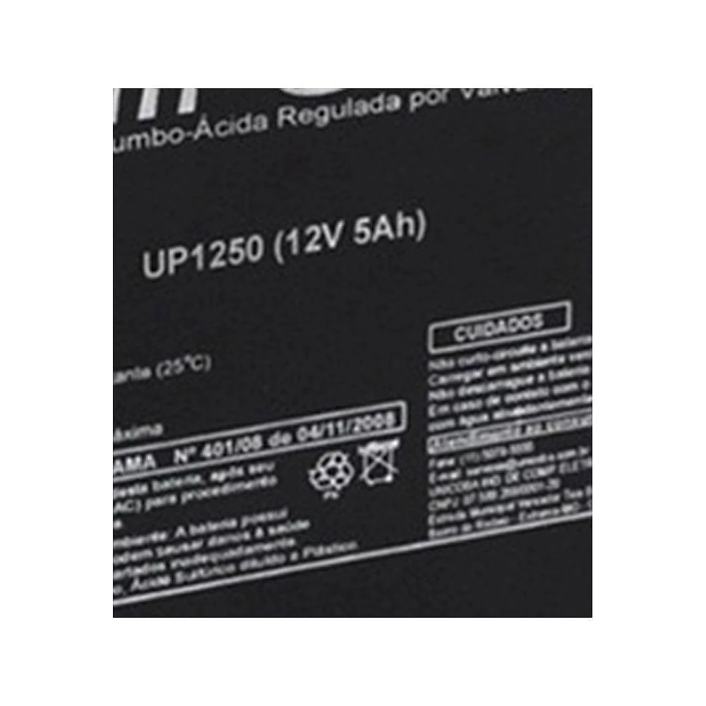 Bateria Não Automotiva 12V 5Ah UP1250 F187 Selada Recarregável Unipower