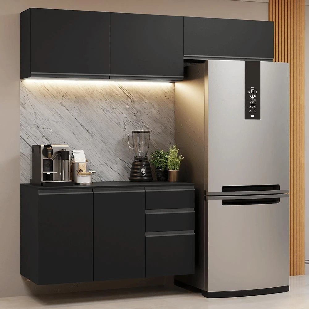 Armário De Cozinha Compacta 200 Cm Suspenso Preto Nice Madesa 05 Xa Preto