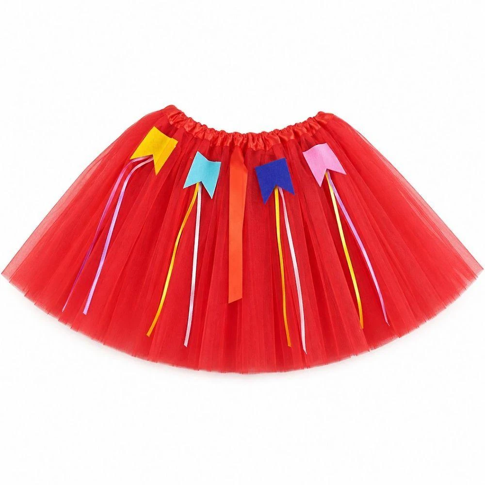 Saia Tule Junina Infantil Bandeirinhas e Fitas 30CM Vermelha Extra Festas