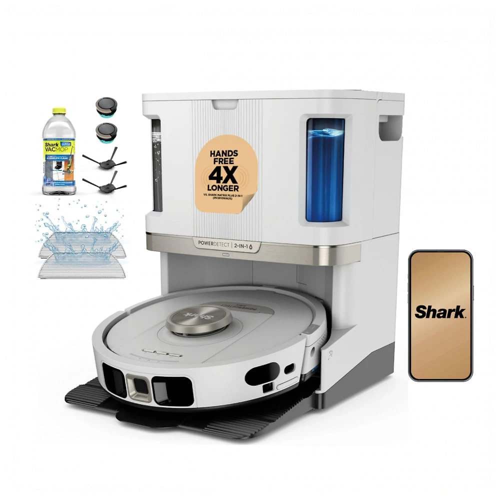 Robô Aspirador e Mop Shark PowerDetect 2 em 1 Base Auto Esvazia 60 Dias Navegação LiDAR Branco 120V