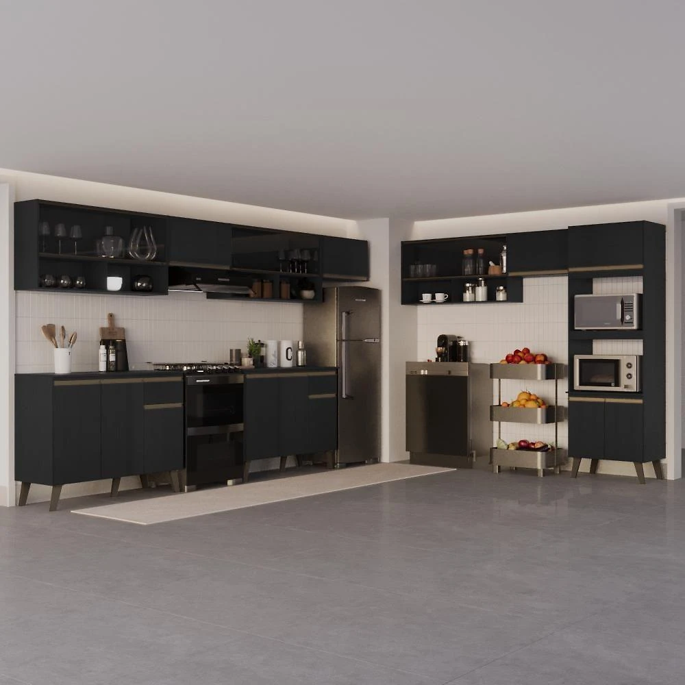 Cozinha Completa Atlanta Next 18 Portas 2 Gavetas MDP 555CM Preto Touch Carraro