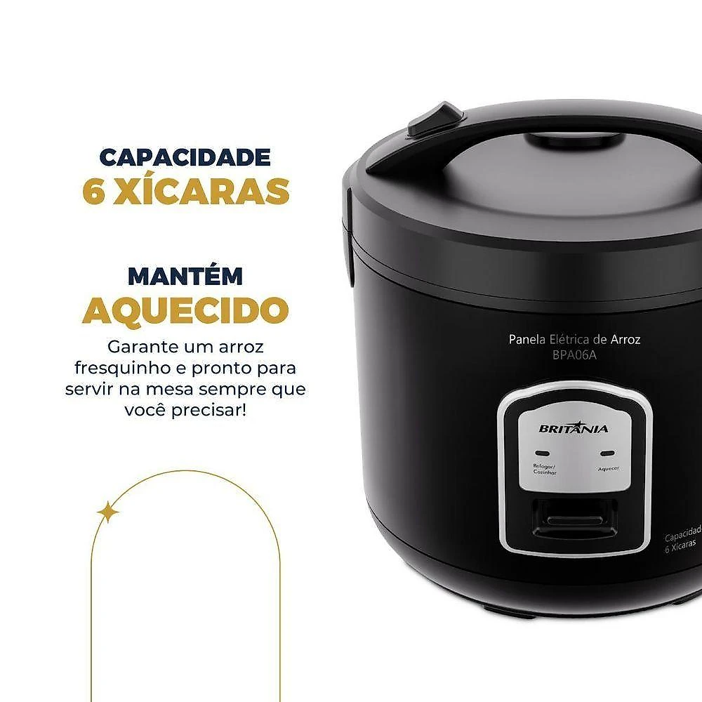 Panela de Arroz Elétrica Britânia BPA06A 2L 400W Revestimento Antiaderente Preto 220V
