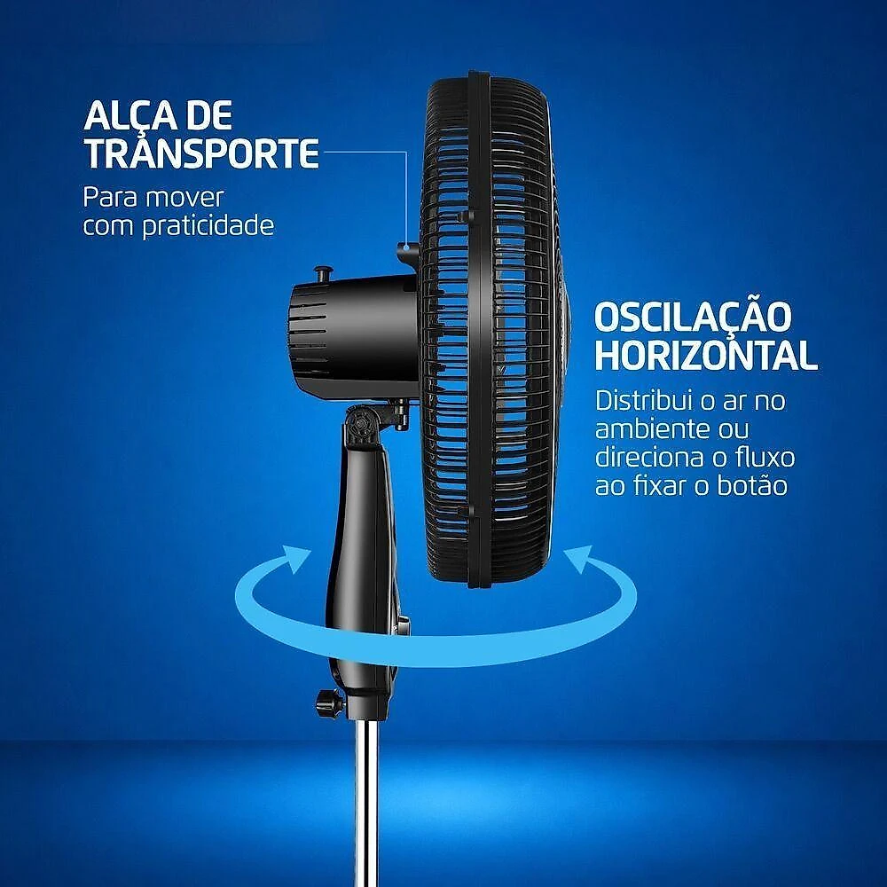 Ventilador de Coluna Mondial 140W 40cm 8 Pás 3 Velocidades Preto e Prata VSTF-40C-8P-BS 220V