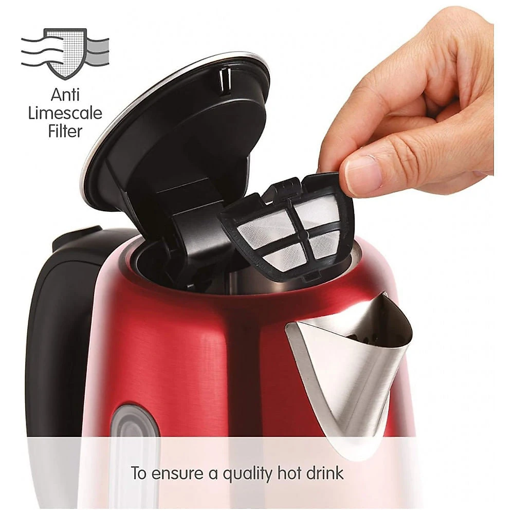 Chaleira Elétrica Morphy Richards Vermelho Metálico 1,7 Litros 3000W Aço Inoxidável 220V