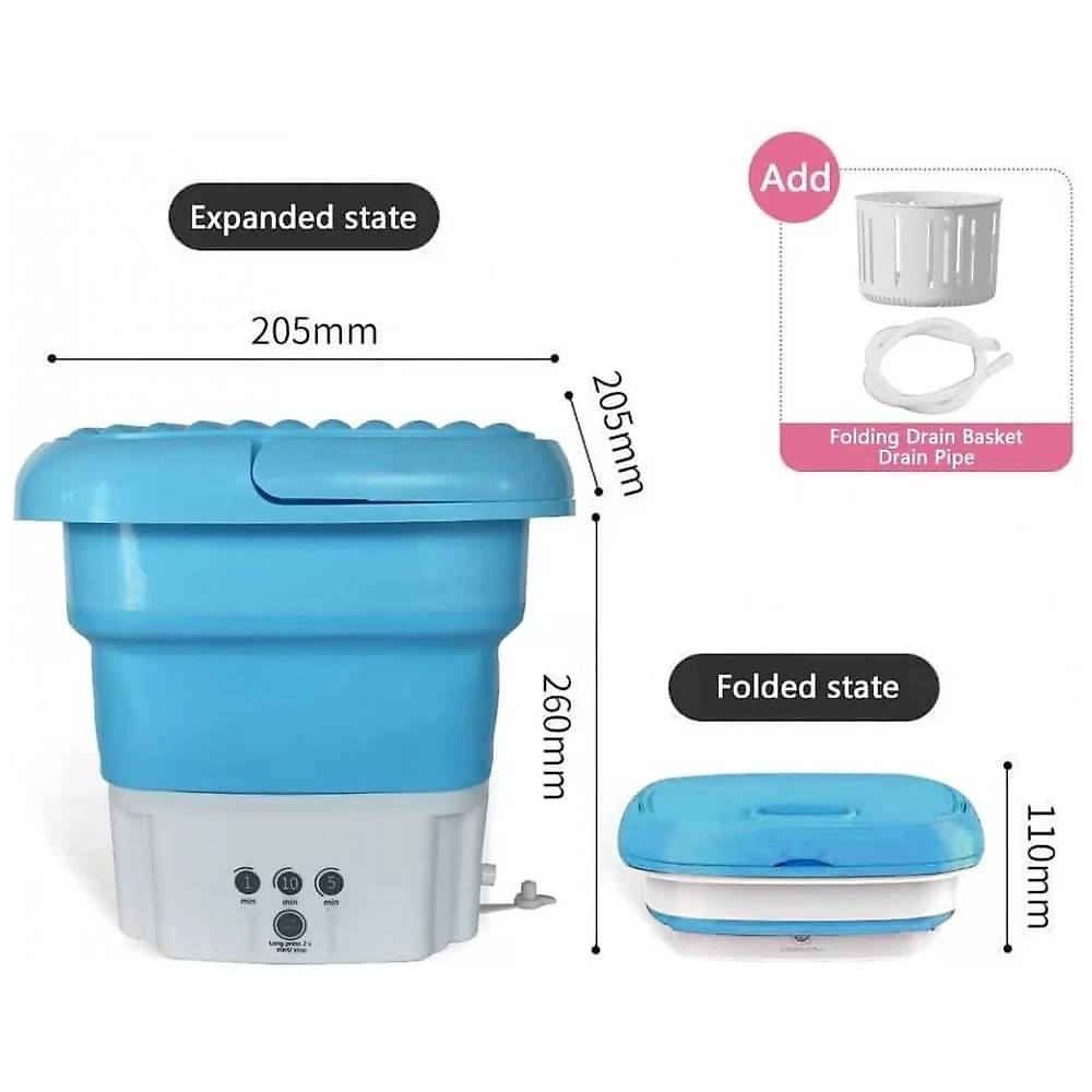Mini Máquina de Lavar Portátil 2 Kg com Cesto de Drenagem, Bivolt, BESDAS, Azul