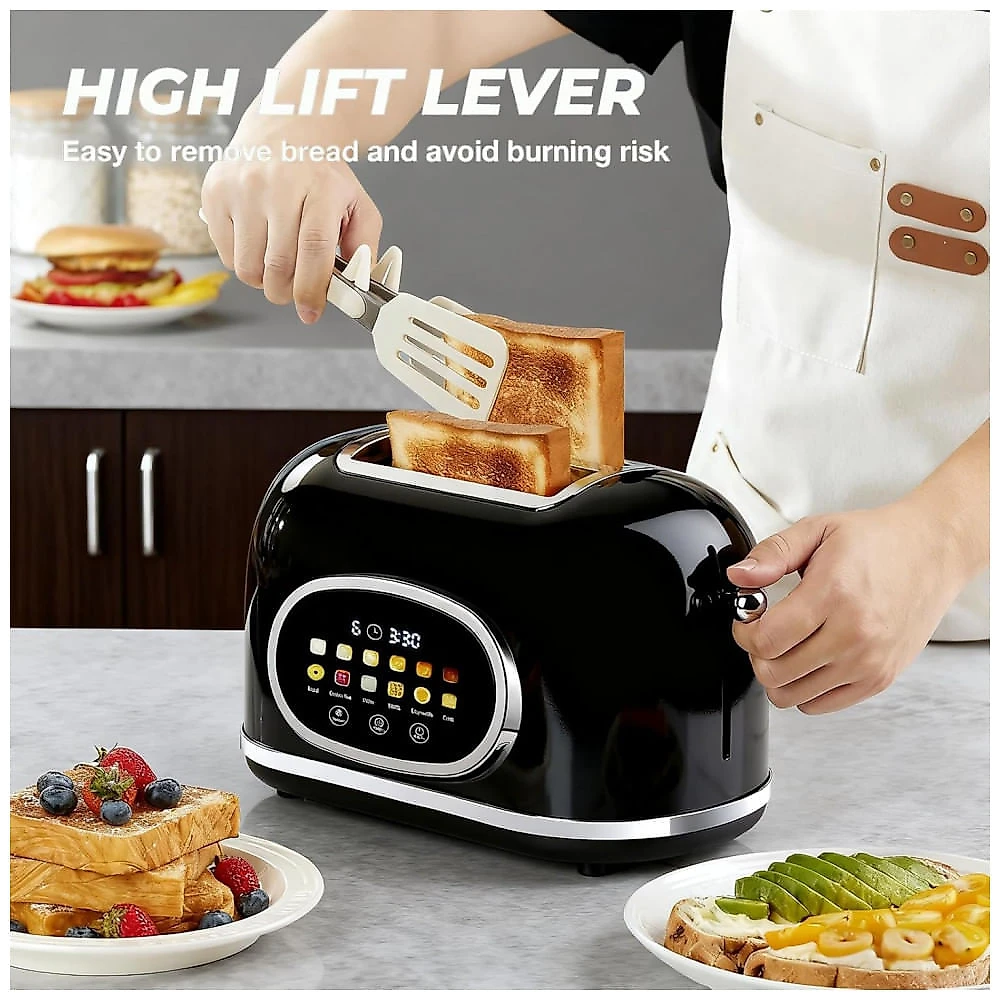 Torradeira 2 Fatias Roter Mond Preta Display Touch 6 Tipos de Pão 9 Níveis Funções Bagel, Reaquecer e Descongelar 1400W 110V