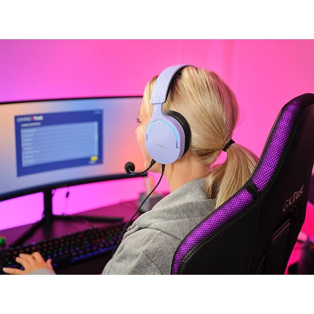 Headset Gamer GXTrust 490P Fayzo, Iluminação LED, Microfone Destacável, Cancelamento de Ruído, Roxo - 25303