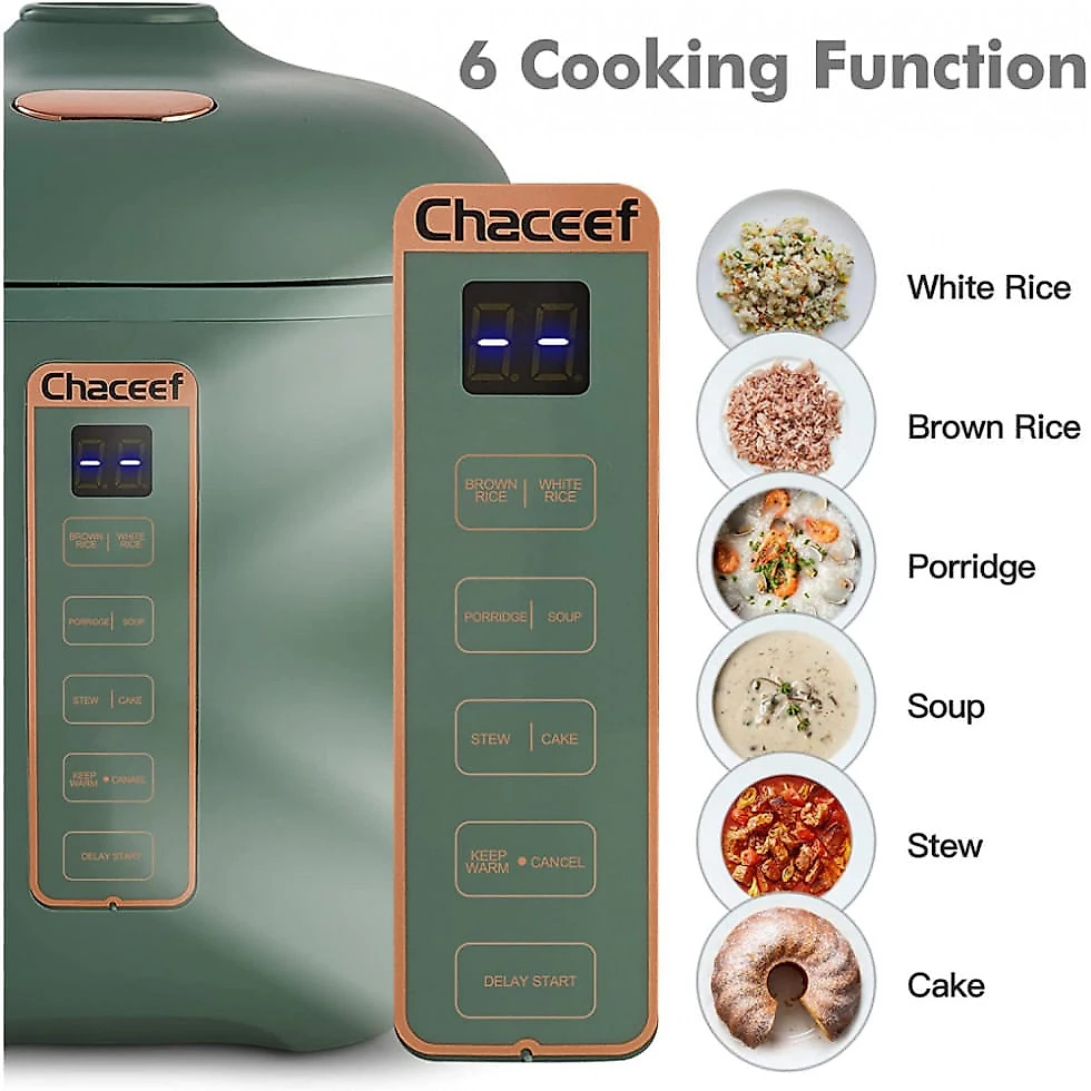 Mini Panela de Arroz Elétrica CHACEEF 1.2L com Temporizador de 24 horas e Vaporizador, 110V, Verde
