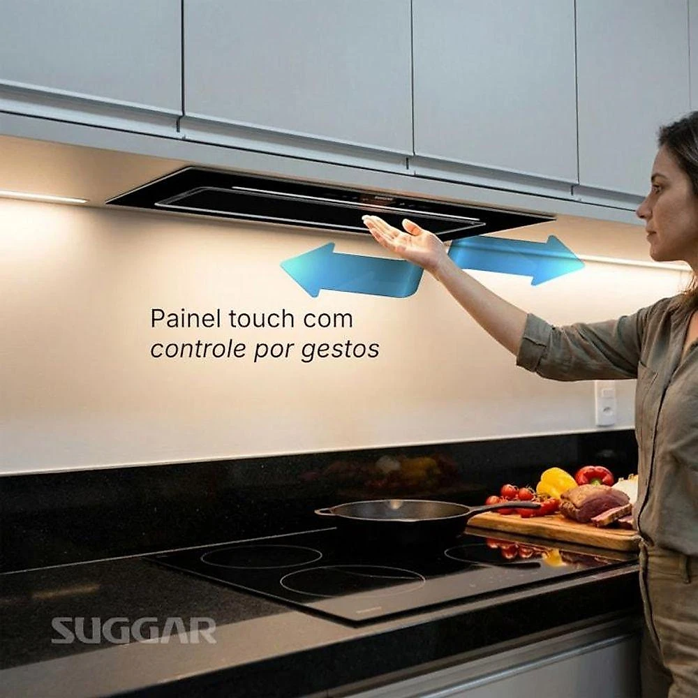 Coifa de Embutir Suggar TP9001PT 90CM Vidro Preto Painel Touch LED 110V