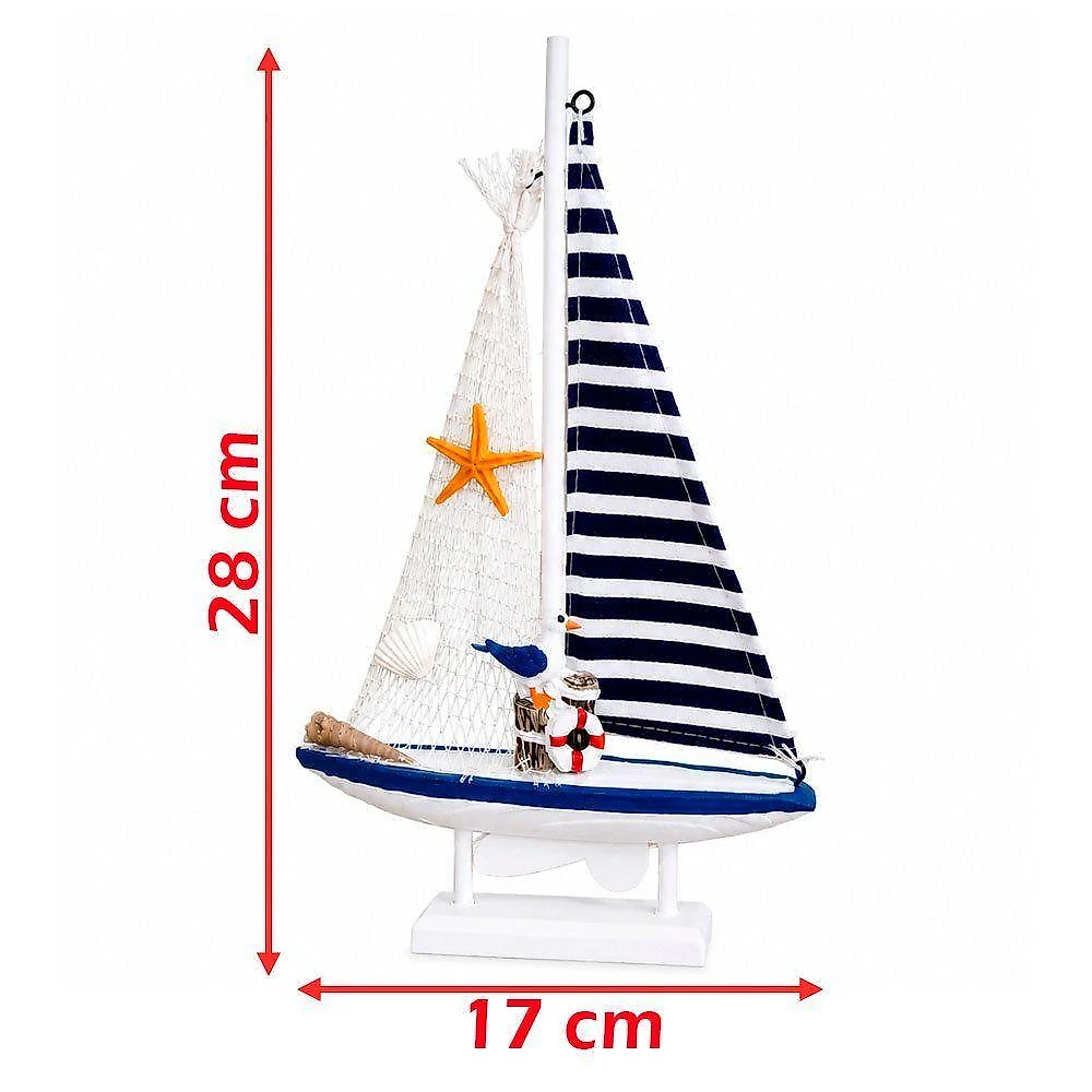 Enfeite Barco Miniatura com Detalhes Náuticos Artesanal Branco