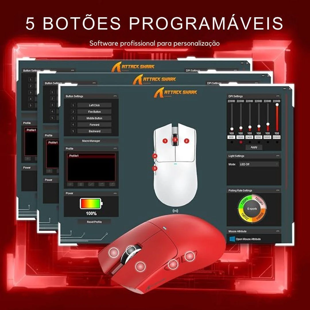 Miniatura Mouse Gamer Attack Shark X11, Red, 22000Dpi, Rgb, Tri-Mode