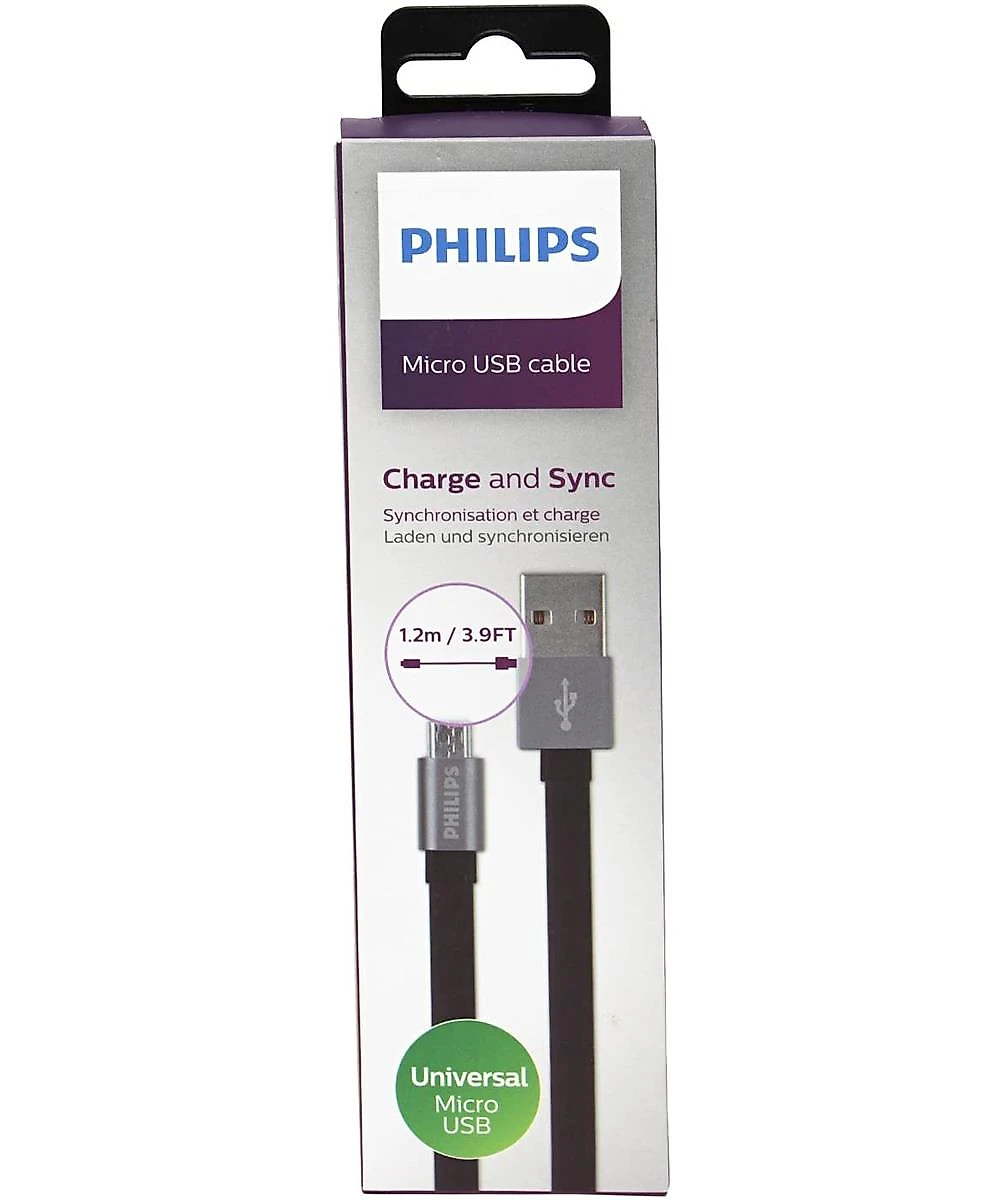 Cabo com Conector Philips Tipo USB para Micro USB Premium Preto 120CM
