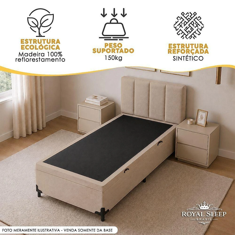 Cama Box com Baú Solteiro Royal Sleep Ortopédico Sintético Bege webcontinental-7803129156213
